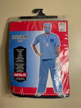 Doctor MD Men's Blue Medical Scrubs Halloween Costume - Unbranded